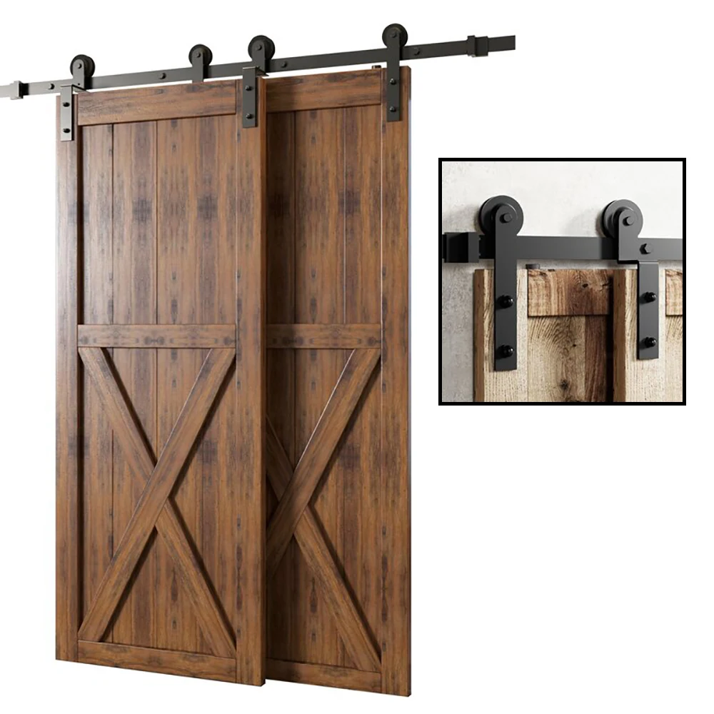 Gifsin I-Shaped 4-9.6FT Bypass Sliding Barn Door Hardware Track Bent Hanger System | Обустройство дома