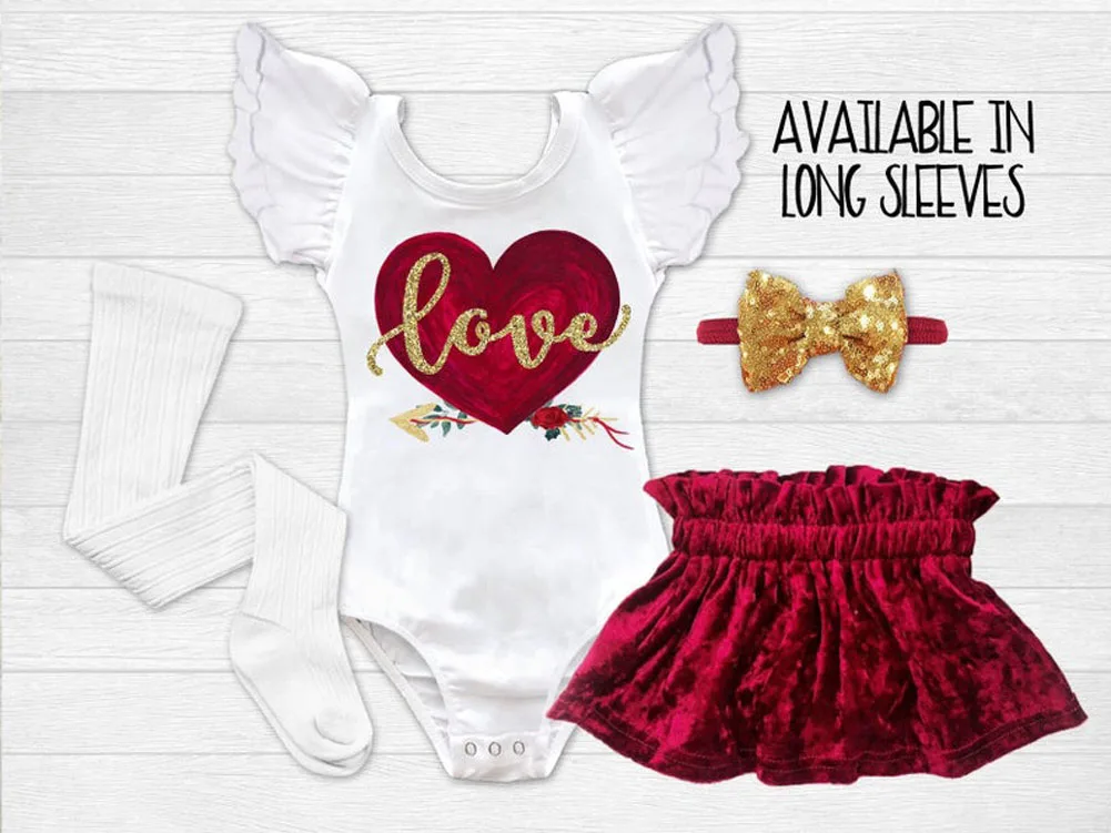 Pudcoco/комплект из 3 предметов; топы для маленьких девочек с сердечками; комбинезон; бархатные юбки; летние комплекты одежды для маленьких девочек