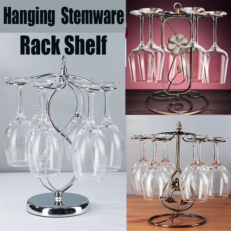 

with 6 Hooks Stainless Steel Hanging Drinking Glasses Rack Goblet Holder Wine Cup Rack Red Wine Glass Cup Standing