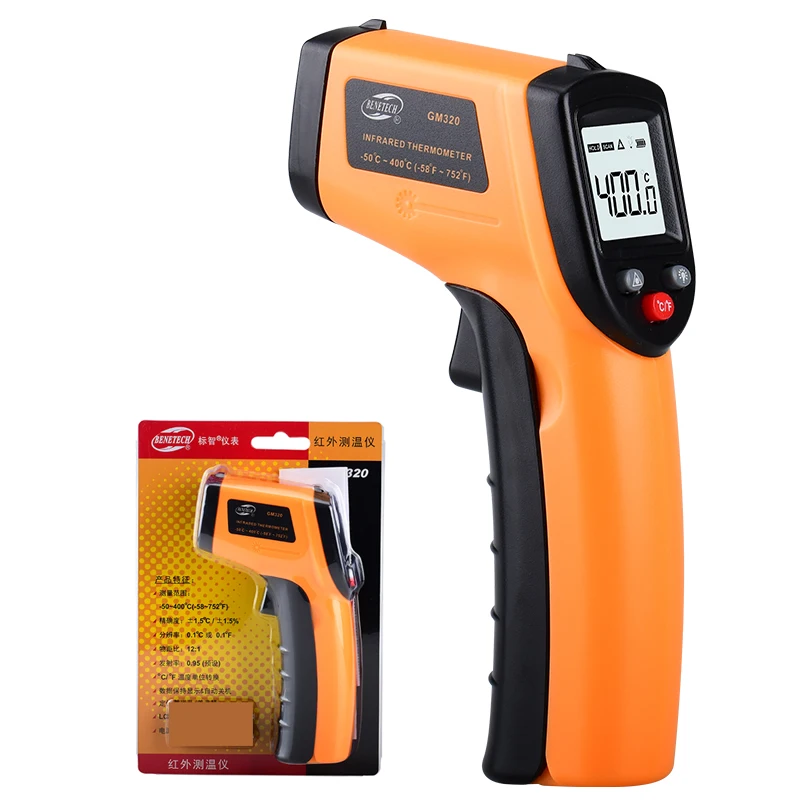 GM320 Non-Contact Laser Industrial High Temperature Gun LCD Laser-Pointer  Infrared IR Data Hold Thermometer -50~600℃ / -58~1112