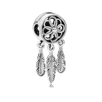 

Real 925 Sterling Silver Charm Openwork Flower Feather Spiritual Dream Catcher Pendant Bead Fit Pandora Bracelet Jewelry