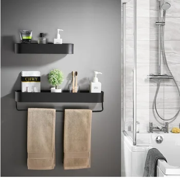 

Wall-mounted Bathroom Towel Shelves Aluminum Kitchen Storage Holder Shower Storage Rack Towel Bar Hooks Bathroom Accessories