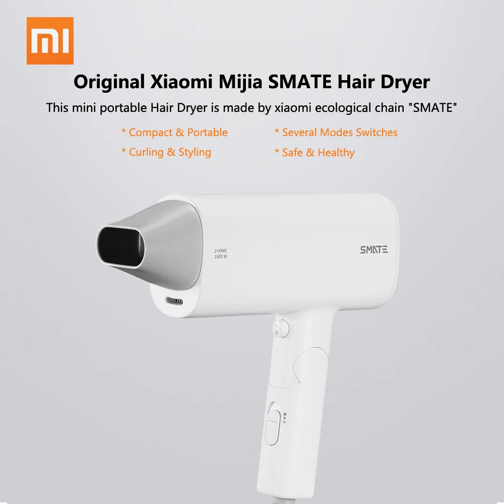 Фен для волос Xiaomi Mijia SMATE, 1600 Вт, для путешествий, бытовой фен, машины, фен, горячий и холодный вентилятор, портативный