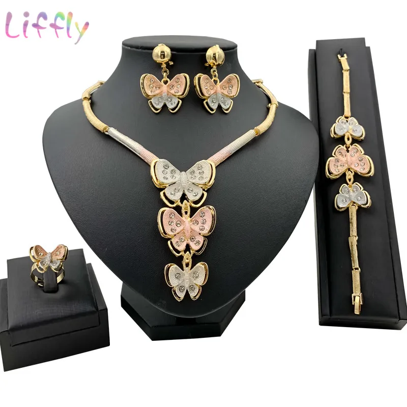 

Trendy Jewelry Beautiful Multi-layer Butterfly Pendant Beautiful Woman Necklace Earrings Ring Bracelet Fashion Fashion African