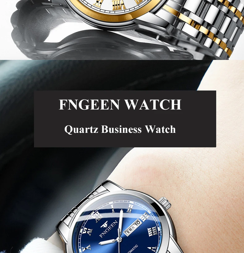 Люксовый бренд, FNGEEN, мужские кварцевые часы, отображение даты, недели, светящиеся мужские часы, наручные часы для мужчин, часы, Relogio Masculino
