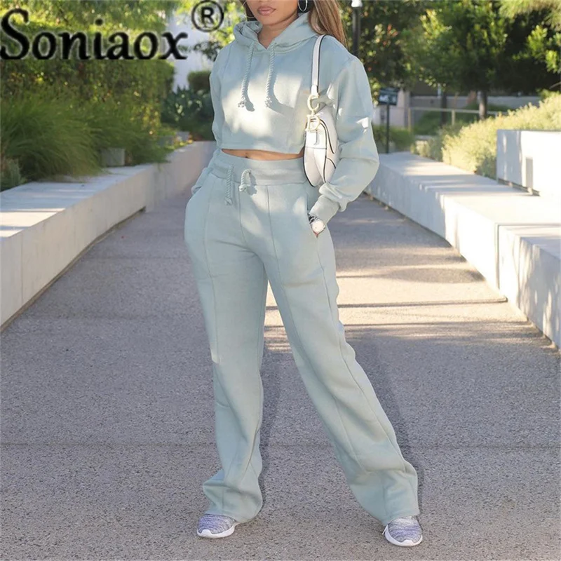 2021 Autumn Winter Women's Suit Solid Long Sleeve Hoodie Casual Suit Streetwear Fashion Two Piece Set Loose Trousers Pockets brown vintage baggy jeans women 90s streetwear pockets wide leg cargo pants y2k high waist straight denim trousers 2021