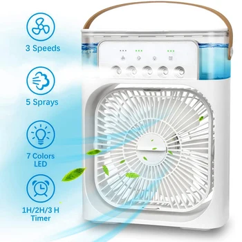 

Portable Air Conditioner Fan, Mini Evaporative Air Cooler Fan with 7 Colors LED Light for Office Home Dorm Travel
