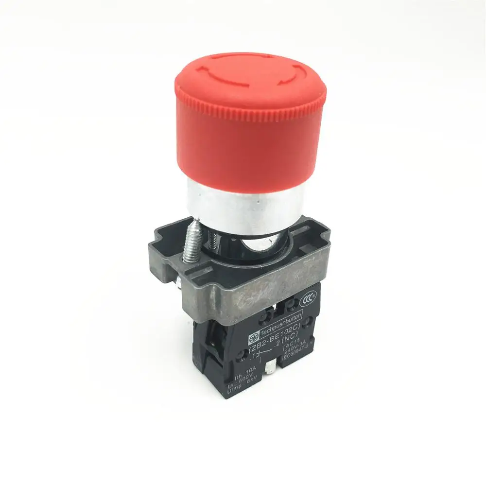 10pcs XB2 BS442 Red Mushroom Head Emergency Stop Pushbutton Latching Switch Turn to Release 1 NC Rotate Reset 22mm Mounting Hole |