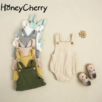 

Summer baby girl romper Children's Solid Color Strap One-Piece Crawling Clothes Cotton and Linen Strap Triangle Romper