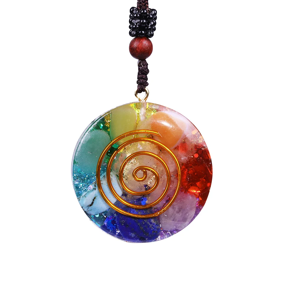 Двусторонний Orgonite смешанный Chakra Orgone натуральный камень кулон РЕВИТАЛИЗАЦИЯ релаксации энергии повышение кристалл ожерелье