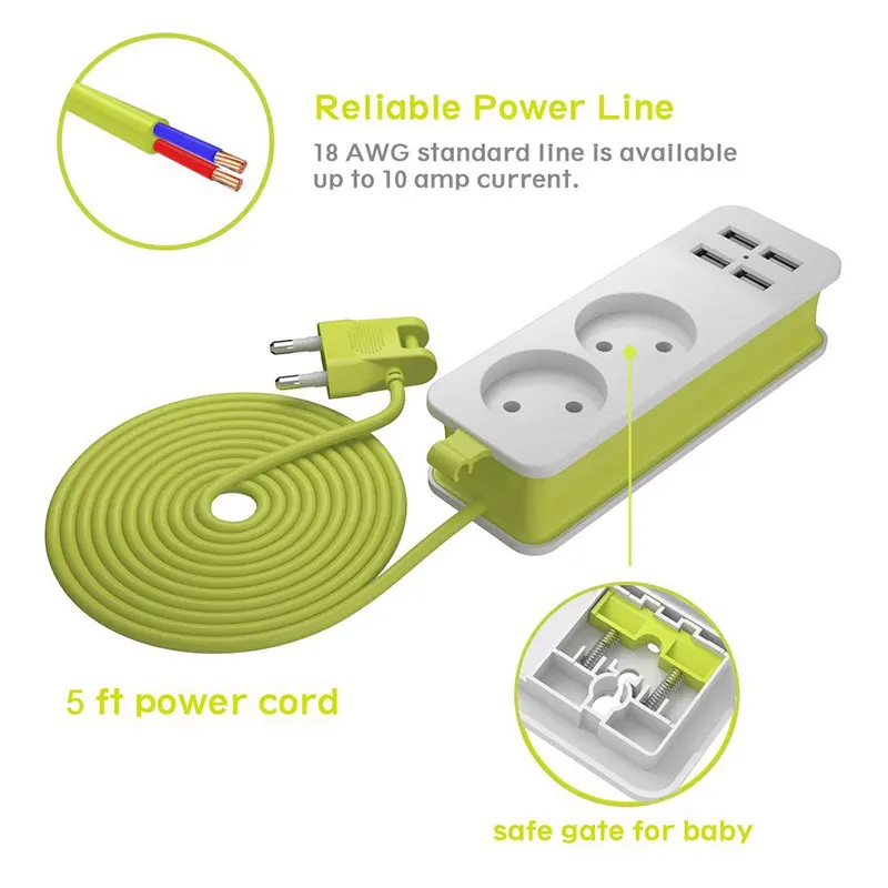Блок питания 1/2 EU Plug 1200W 250 V, кабель 1,5 m, настенная розетка портативная 4 usb-порта для мобильных телефонов для смартфонов планшетов