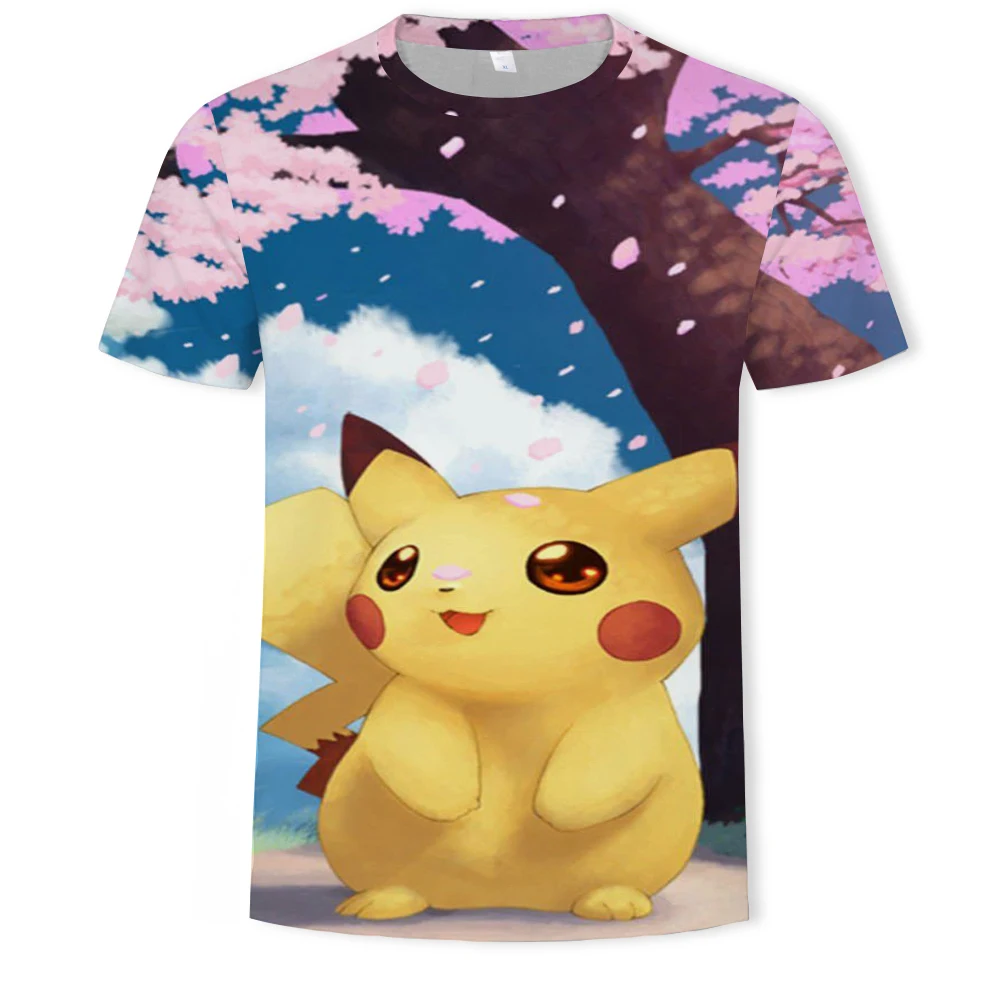 

Summer new cartoon Pikachu 3D printing T-shirt Pokemon fashion street short-sleeved anime street men's T-shirt top