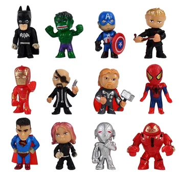 

12pcs/set Q Version The Avengers Figure Toys Iron Man Thor Hulk Captain America Spiderman Ultron Model Doll Toy