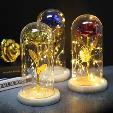 

Enchanted Galaxy Rose Flower Golden Rose with LED String Lights in Glass Dome Mother's Day Valentine's Day Gift Desk Night Light