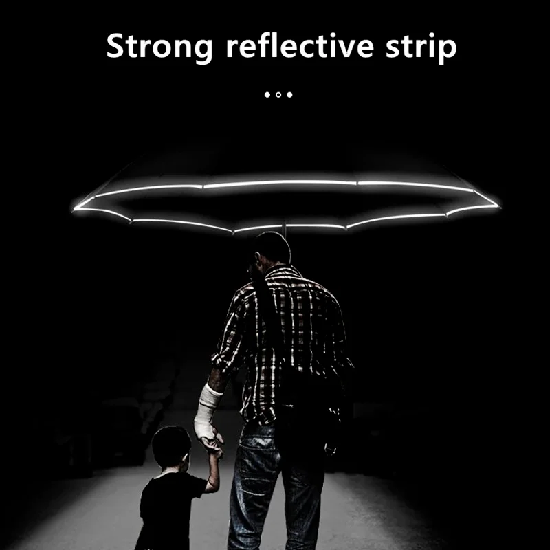 For Xiaomi  Automatic Umbrella With Reflective Stripe Reverse Led Light Umbrella Academy 10 Ribs 3-Folding Inverted Umbrella