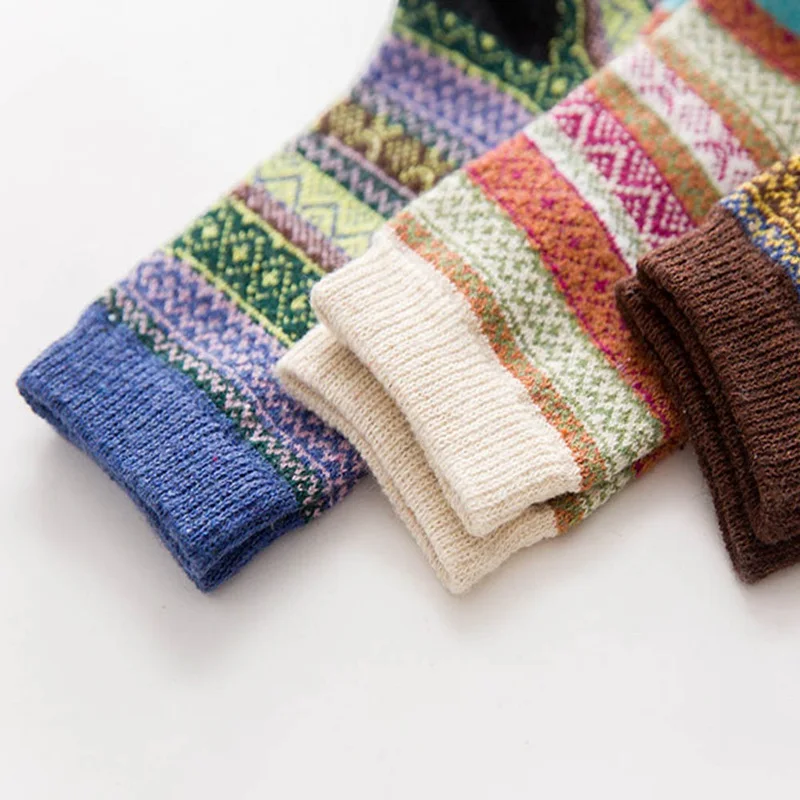 Зимние теплые шерстяные носки в стиле ретро, особый этнический стиль, высокие плотные теплые мягкие женские носки из кроличьей шерсти разных цветов