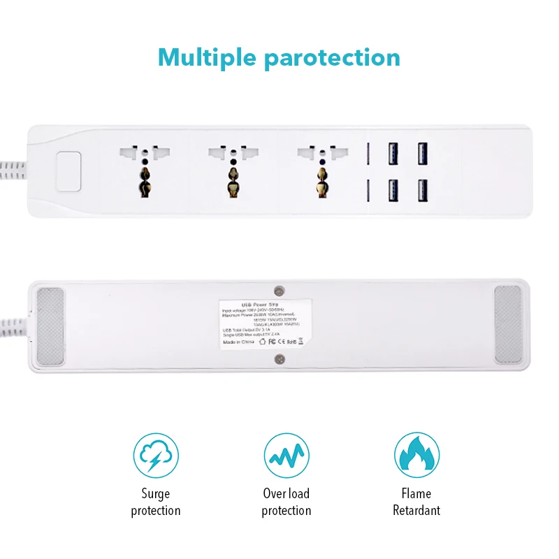 Умная лента питания с универсальным 3 гнездом 2 USB 5V 2.4A 2Type-c 5V 3A зарядная станция работает с ассистентом SA/UK/AU/EU/US вилки