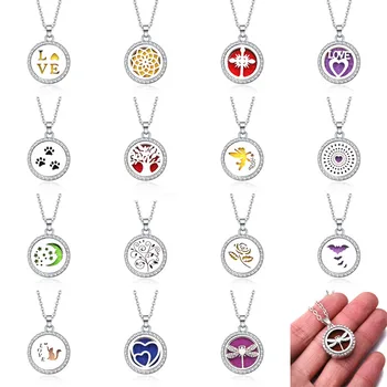 

New design Aroma Diffuser Jewelry With rhinestone Aromatherapy Essential Oil Diffuser Perfume Box Lockets Pendant Necklace