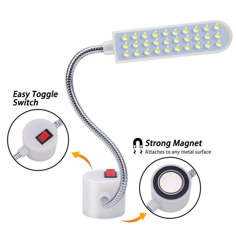 Lampe de travail pliable à 30 LED pour Machine à coudre, avec col de cygne, Base magnétique, pour perceuse, presse, établi