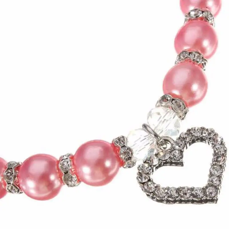 Ошейник для питомца собаки щенка кота жемчужное ожерелье хрустальное сердце подвеска