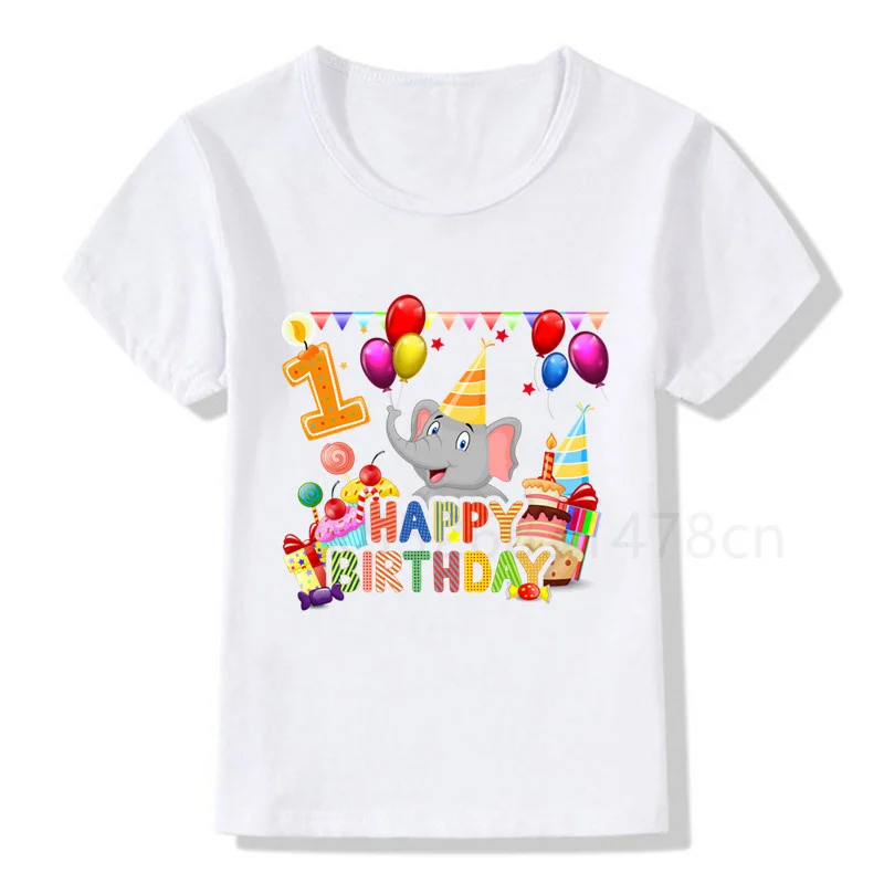 

Kids Happy Birthday Celebation Number Print T Shirt Animal Children Birthday Party Boy T-shirts Boy&Girl Funny Tshirt Present