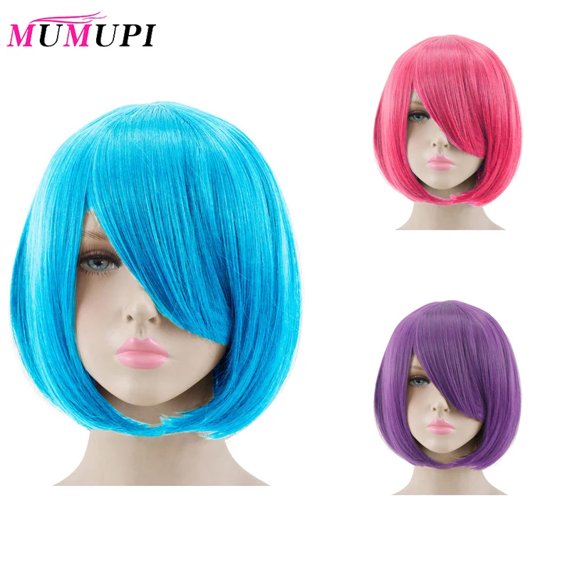 MUMUPI короткий парик-Боб Синтетический прямой костюм Cos-play шиньон небесно-голубой/красный/розовый/фиолетовый цвета термостойкие волосы парик