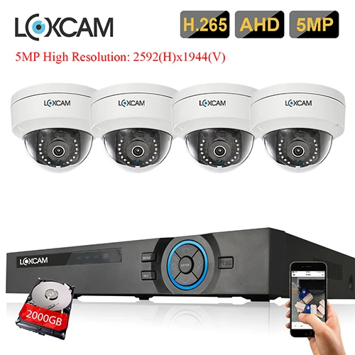 4CH DVR x 4 Camera LOXCAM h.265+ камера безопасности Система 5MP Ultra HD Крытый Открытый Антивандальный ИК ночного наблюдения камера 4CH комплект видеонаблюдения - Цвет: 4CH DVR x 4 Camera