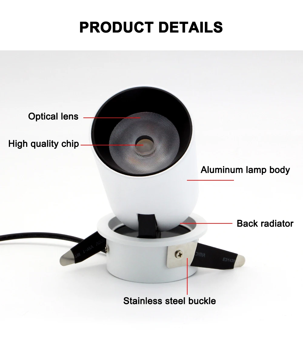 Zerouno ressessed светодиодный светильник домашний Точечный светильник s 7 Вт 12 Вт 350 градусов регулируемые Точечные светильники COB 220 В белый черный высокий светильник Лампада