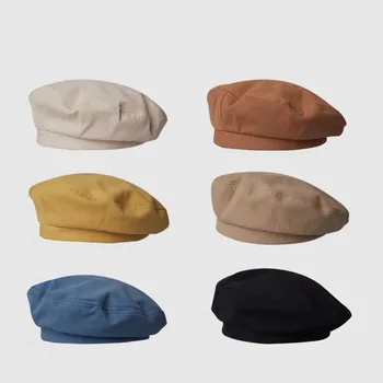Women Girl Beret Artist Warm cotton Octagonal Flat Cap autumn Winter Beanie Hat Cap Vintage Beret Hats Solid Color Cap Hat Woman