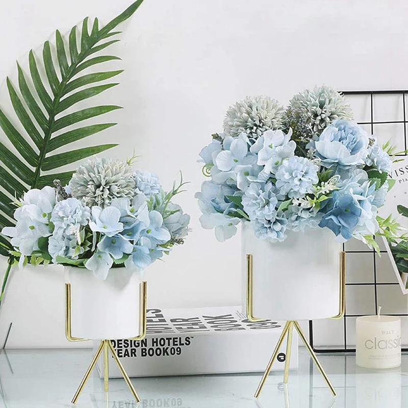 Artificial Flowers, Fake Peony Silk Hydrangea Bouquet Decor Plastic Carnations Realistic Flower Arrangements Wedding Decoration