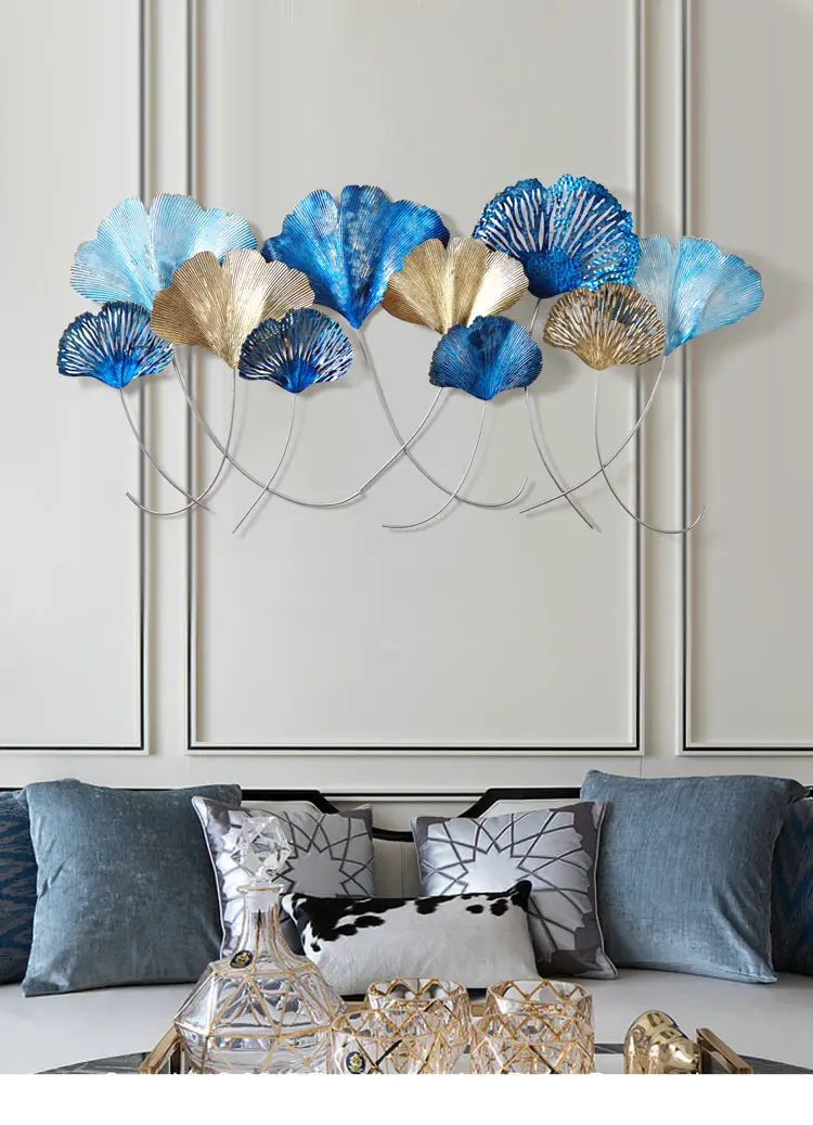 Wall WroughtSofa Background Iron Ginkgo Biloba Home Decoration Crafts Creative Wall Hanging Mural Ornament Decor New Chinese