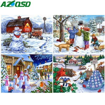 

AZQSD Christmas Diamond Painting Snowman Picture Of Rhinestones 5d Diamond Embroidery Landscape Mosaic Handmade Gift Home Decor