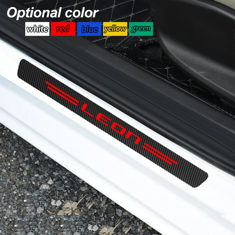 4pcs New Car Door Sill Protector Carbon fiber Scuff Plate Cover Trim for For SEAT LEON 2014-2019 accessories | Автомобили и