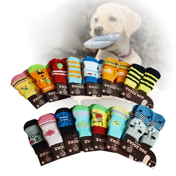 

4pcs/set Warm Puppy Dog Shoes Soft Pet Knits Socks Cute Cartoon Anti Slip Skid Socks For Small Dogs Breathable Pet Products New