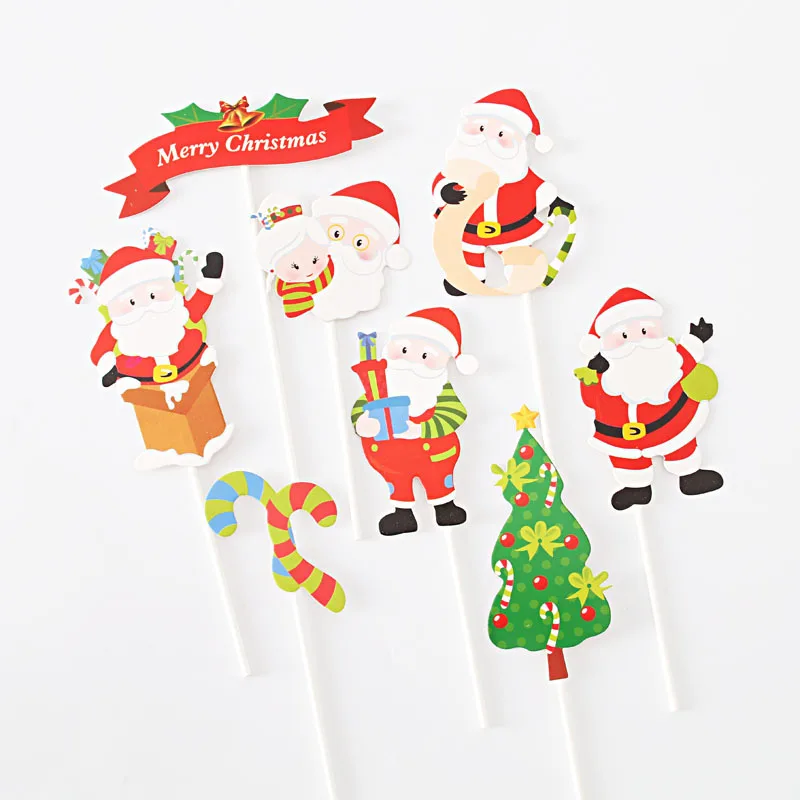 8pcs 6pcs Merry Christmas Letter Cake Topper Santa Claus Snowman Train Cake Topper Decoration Christmas Decorations for Home Table - Цвет: 8pcs