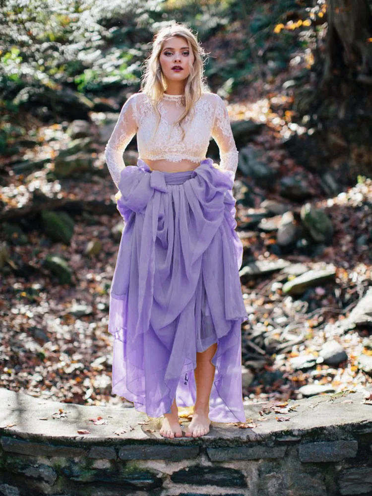 chiffon 113 Кружевные свадебные платья LORIE, 2 предмета, длинные рукава, бохо, а-силуэт, романтические платья невесты, vestidos de noiva, шифоновые свадебные платья - Цвет: chiffon 113