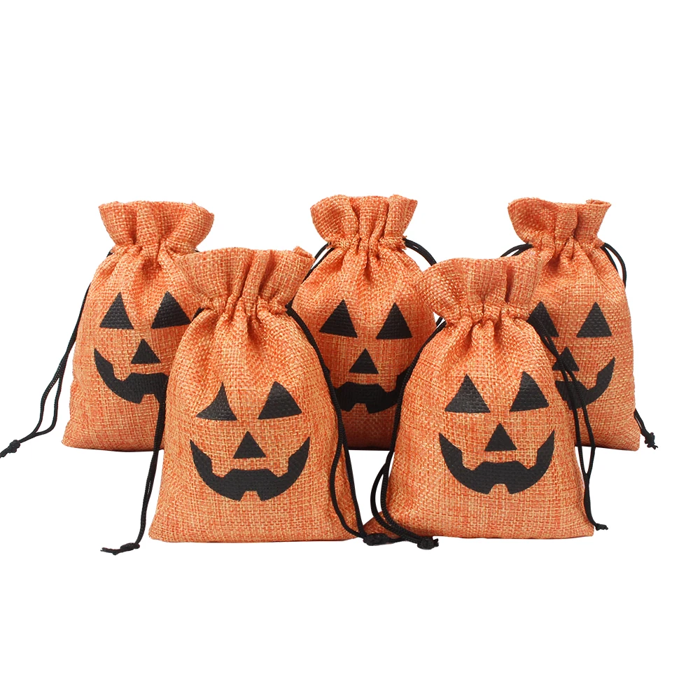 10×14 50Pcs/Lot Pumpkin Drawstring Gift Bag Holloween Party Decoration Pouches Festival Jewelry Packing Sachet Can Print Logo