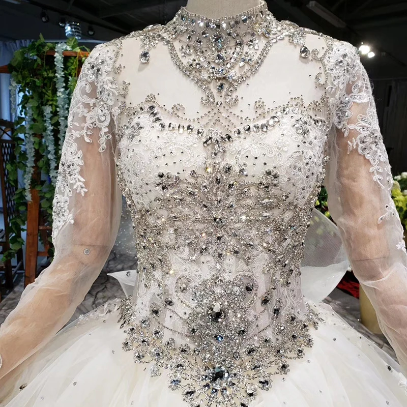 Мусульманское свадебное платье Boda с кристаллами,, с длинным рукавом, с высоким горлом, многослойное, с бабочкой на спине, Свадебное бальное платье для свадьбы
