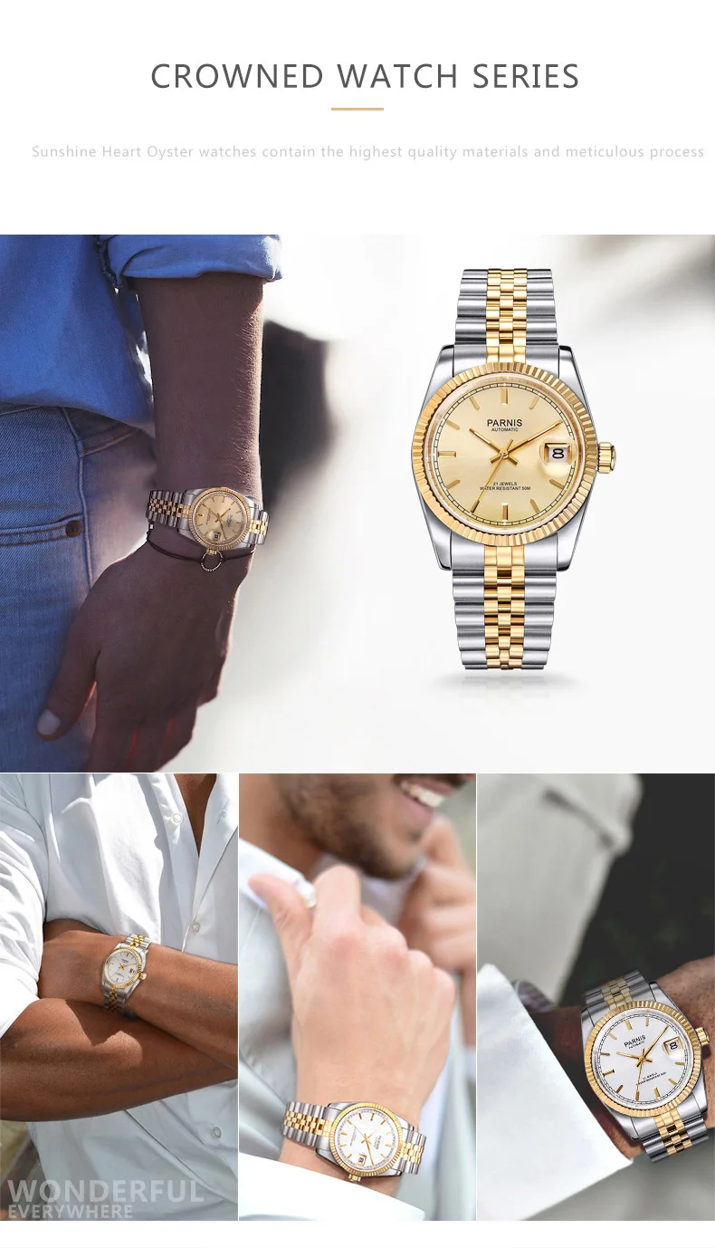 Parnis автоматические механические часы для мужчин и женщин браслет с календарем из нержавеющей стали Miyota 821A Move для мужчин t мужские часы orologio