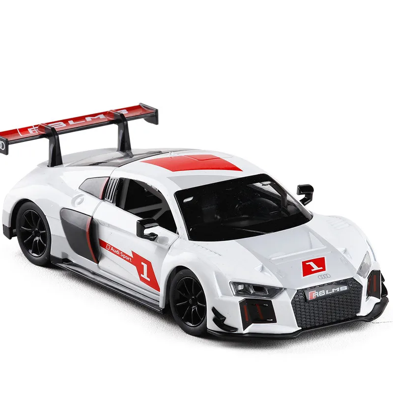 Изысканный подарок 1:24 R8 LMS сплав скользящая модель, литая модель звук и свет гоночной модели, расширенная коллекция
