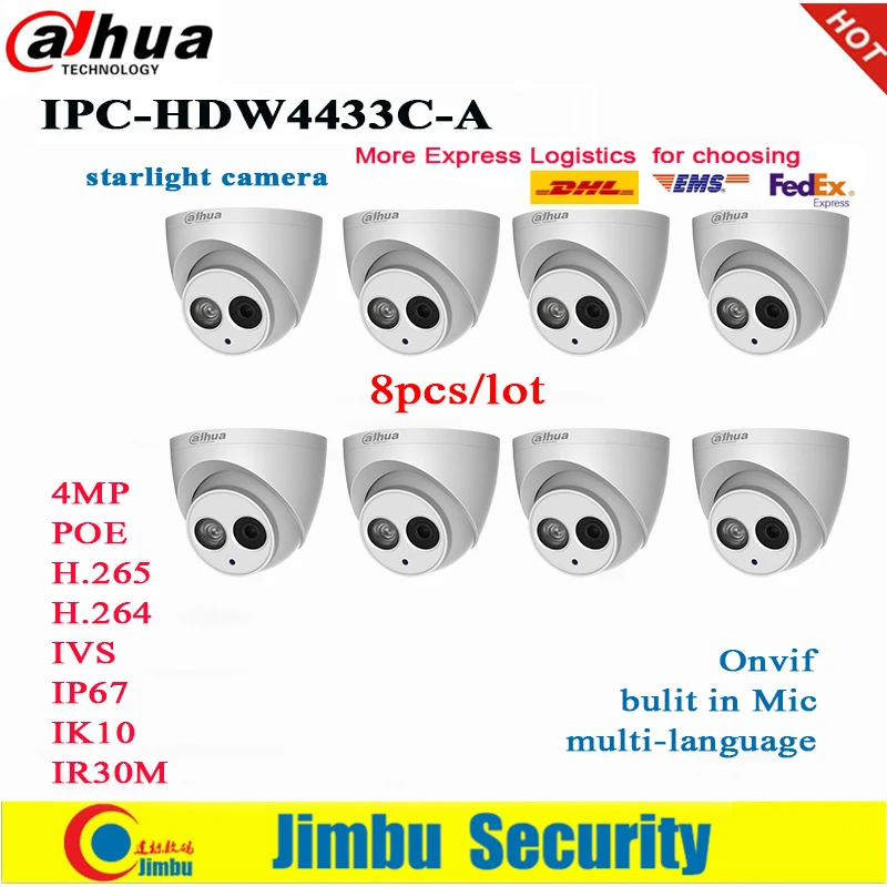 Сетевой видеорегистратор Dahua IP Камера PoE 4MP IPC HDW4433C A 8 шт./лот ночное видение