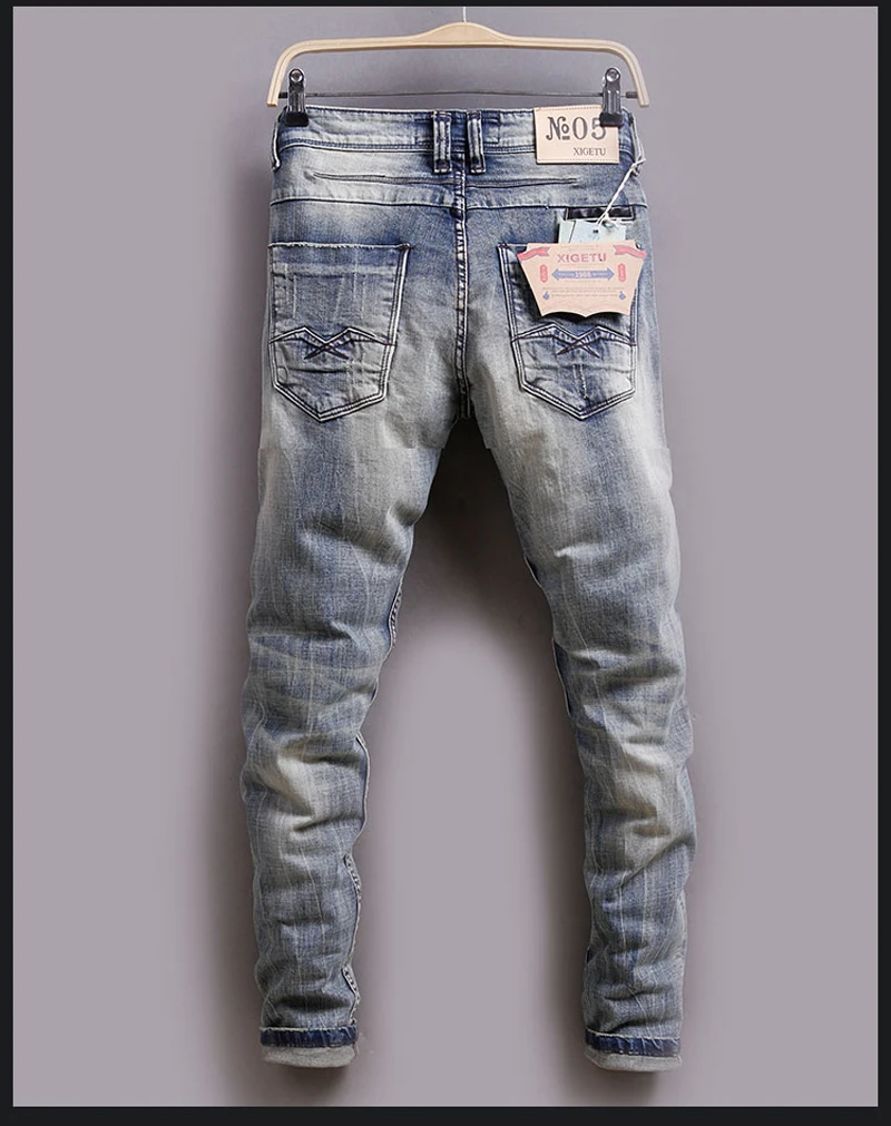 Модные мужские джинсы в итальянском стиле наивысшего качества в стиле ретро синие эластичные рваные джинсы мужские винтажные дизайнерские джинсы в стиле хип-хоп мужские байкерские брюки