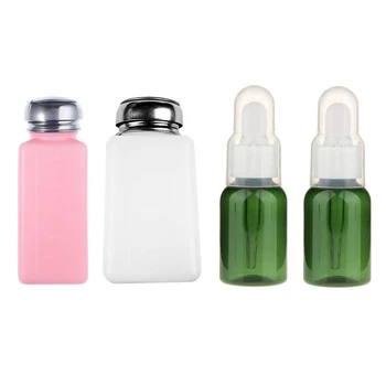 

2pcs Empty Pump Dispenser for Nail Art Polish Remover Pink and White Bottle & 6pcs 35Ml Bottle Dropper bottles