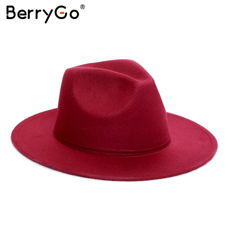 BerryGo широкоугольная шерстяная Фетровая Шляпа Fedora женская элегантная осенне-зимняя шляпа от солнца винтажная Дамская Черная джазовые шляпы уличные шапки
