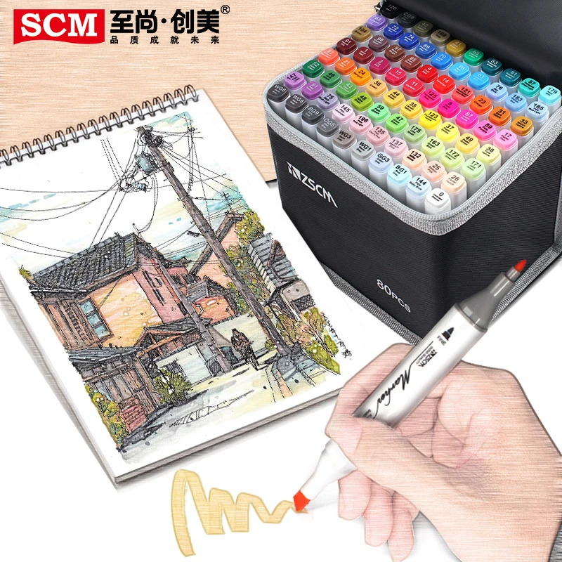 

12/24/36/60/80 Color Permanent Markers Manga Drawing Markers Pen Alcohol Based Sketch Felt-Tip Oily Twin Brush Pen Art Supplies