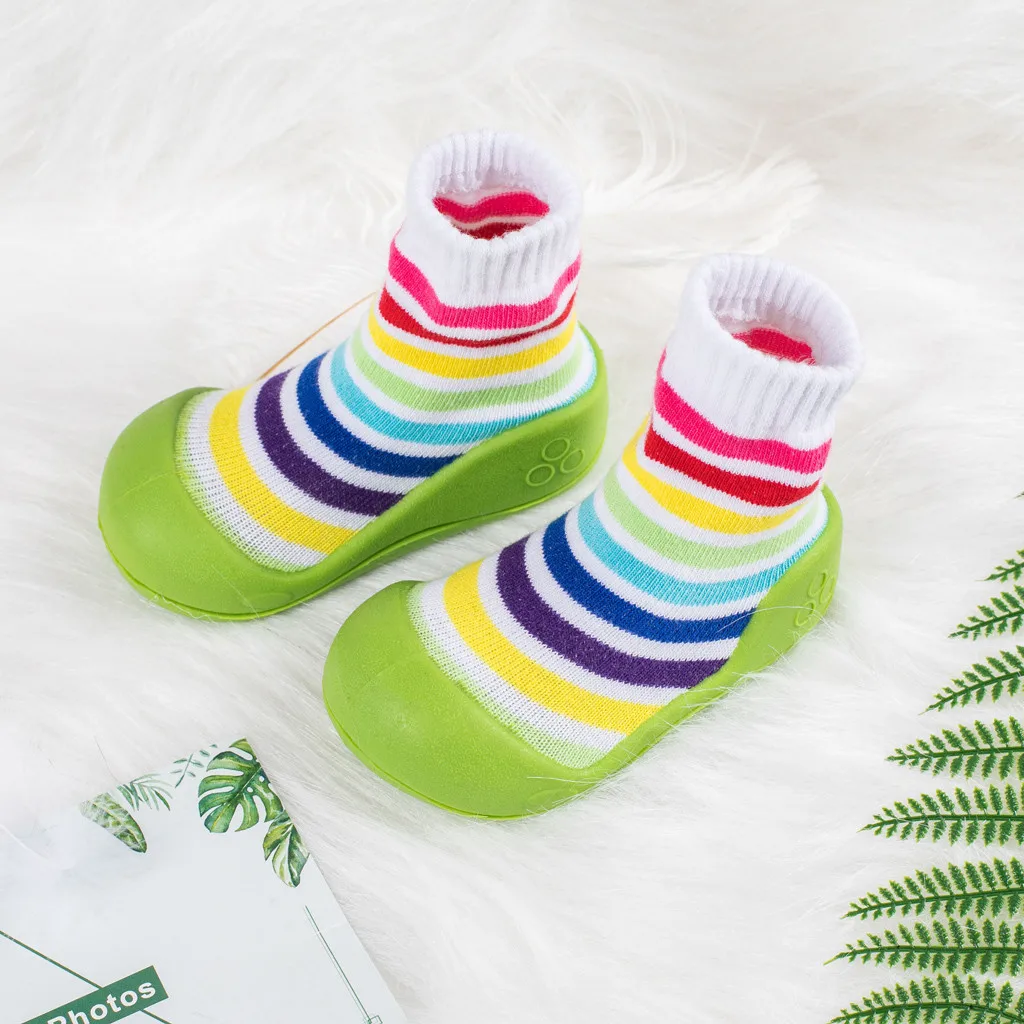 Infant Autumn Winter First Walkers Shoes Newborn Baby Boys Girls Striped Rainbow Winter Boots Non-slip Warm Shoes New#814