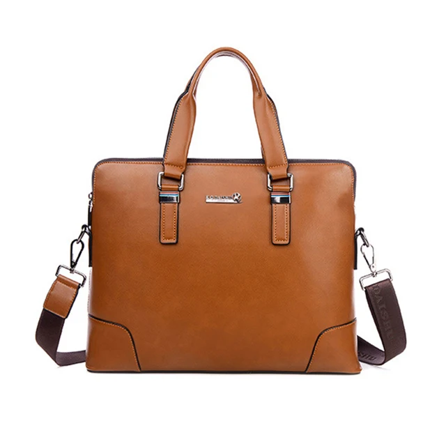 light brown Men's Waterproof Leather Business Briefcase 14 Inch Laptop Tablet Leather Shoulder Bag Messenger Bag Men's Bag Tote - Цвет: light brown
