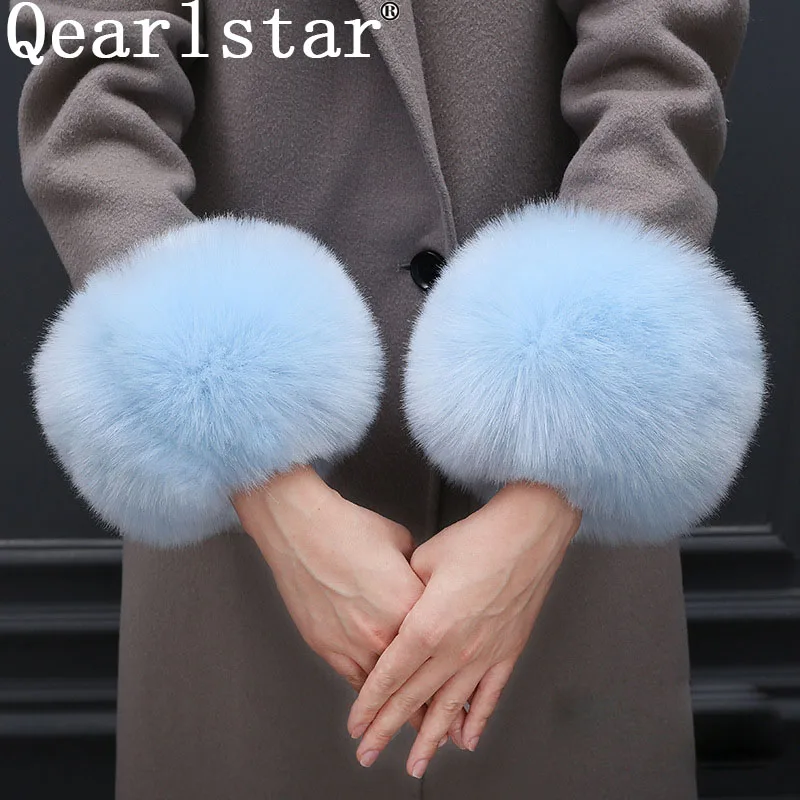 Qearlstar Super Soft Winter Women Wrist Female Wrist Cuff Sleeves Accessories Faux Fox Fur Elastic Arm Warmer Fur Bracelet YT32