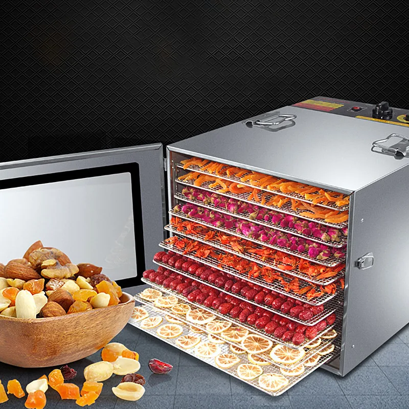 

10 Trays Food Dryer Commercial Home Food Dehydrator Machine Fruit Dehydrator Stainless Steel Vegetables Pet Meat Drying Machine