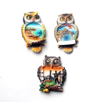 

Owl Design Tourism Souvenirs Magnetic Resin Fridge Magnet Door For Decoration Travel Souvenir 3D Fridge Magnet Sticker